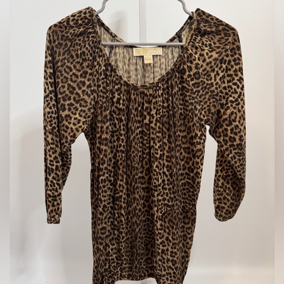 Michael Kors Leopard Print Tunic Top Dress | Long Sleeve Animal Print Blouse - Picture 1 of 4